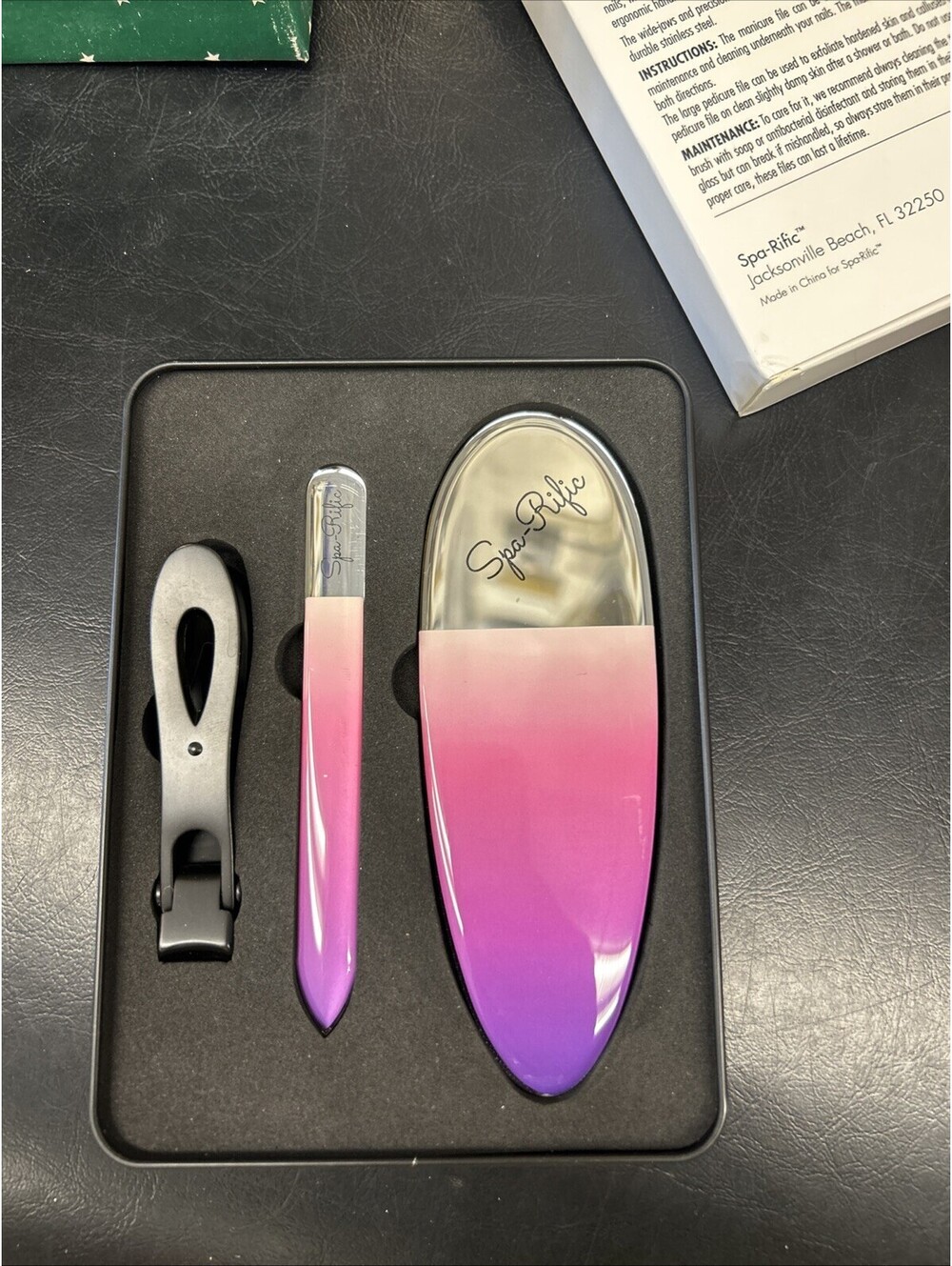 Spa-Rific Nano Laser Etched Glass Mani Pedi Set With Ergo Wide Jaw Nail Clipper